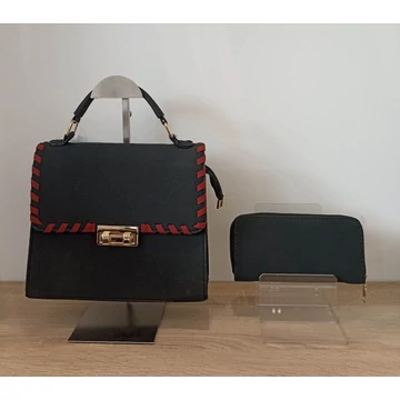 Női táska szett 2in1 csatos kézi táska,pénztárca fekete aa-001828