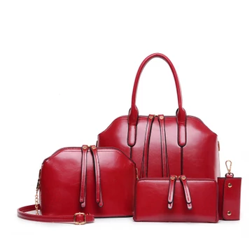 Női 4in1 táskaszett válltáska, oldaltáska, pénztárca, kulcstartó bordó aa-001236