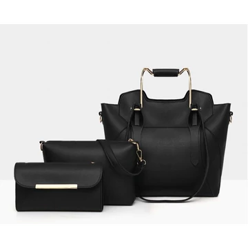 Női táska szett 3in1 fém fogós válltáska, kis oldaltáska és neszeszer fekete aa-001395