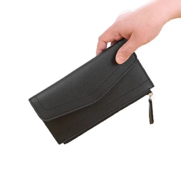 MBC női vékony dupla varrásos pénztárca fekete aa-001099