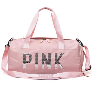 Pink multifunkciós sporttáska vízszintes flitteres pink felirat púderrózsaszín aa-001715