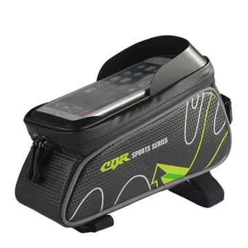Bringamax Frame Bag UP600 kemény kerékpáros felsőváztáska 6" telefonzsebbel fekete-zöld #000213