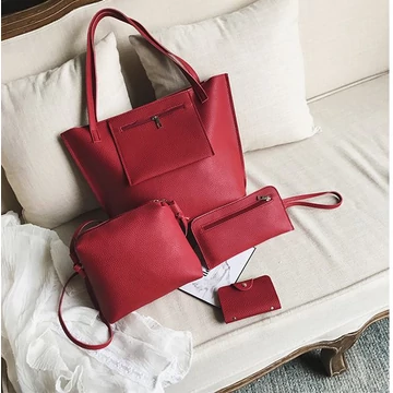 Amanda női műbőr kézitáska és válltáska szett 4 darabos piros aa-001626