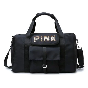 Pink multifunkciós sporttáska kicsi flitteres pink felirat, külső zseb fekete aa-000189