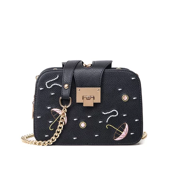 Tina női válltáska hímzett esernyő mintával fekete aa-001641