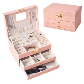 L&D JWO-003 ékszertartó doboz 2 fiókos rózsaszín aa-002936