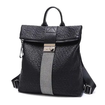 Bolesi közepes méretű sportos női hátizsák ezüst csík mintával fekete aa-002133