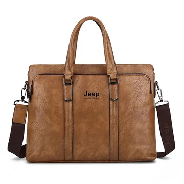 Jeep 663 15.6" férfi aktatáska és válltáska PU bőr világosbarna aa-002828