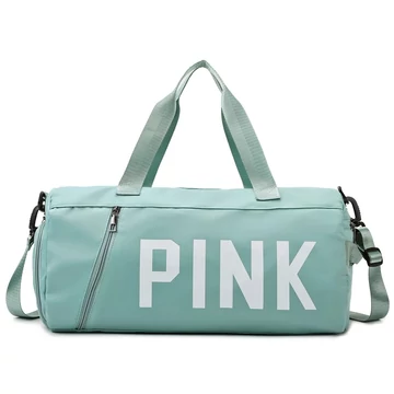 Pink HC-9018 multifunkciós sporttáska vízszintes pink felirattal, feliratos pánttal türkizkék aa-002718