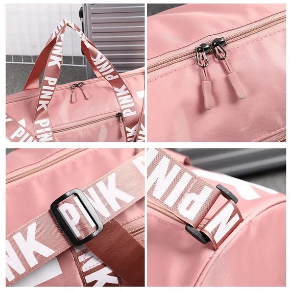 Pink multifunkciós, nagy méretű sporttáska, kétoldalt függőleges pink felirattal ciklámen aa-001783