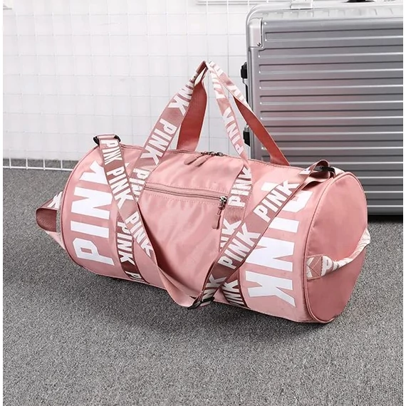 Pink multifunkciós, nagy méretű sporttáska, kétoldalt függőleges pink felirattal ciklámen aa-001783