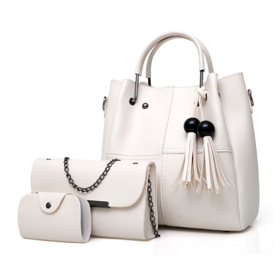 Női táska szett varrott mintás kézi táska, borítéktáska, irattartó fehér aa-001565