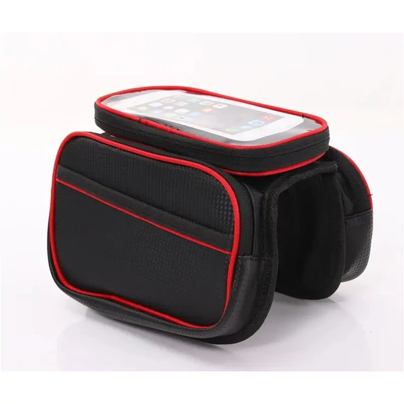 Bringamax Frame Bag 200 Triple kerékpáros felsőváztáska 3 zsebbel fekete-piros #000096