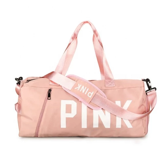 Pink HC-9018 multifunkciós sporttáska vízszintes pink felirat, ferde cipzáros zseb púderrózsaszín aa-001712