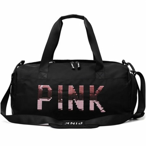 Pink multifunkciós sporttáska vízszintes flitteres pink felirat fekete aa-001716