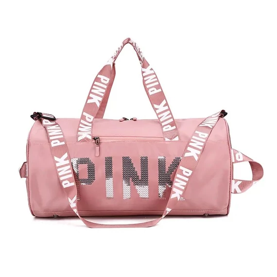 Pink multifunkciós sporttáska flitteres pink felirat, feliratos pánt púderrózsaszín aa-000198