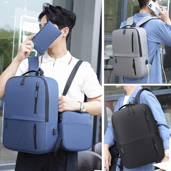MBC Oakville 3in1 elegáns minimalista férfi hátizsák+keresztpántos táska fekete aa-002553