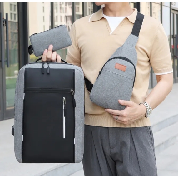 MBC Yarbo 3in1 elegáns minimalista férfi hátizsák+keresztpántos hátizsák kék aa-002552