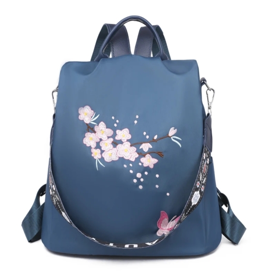 Jordyn női közepes méretű hátizsák hímzett virágmintával kék aa-002371