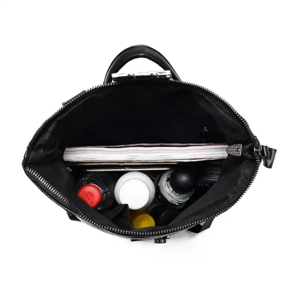 Melody elegánsan sportos női vegánbőr hátizsák visszahajtható felső résszel fekete aa-002082