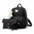 Kép 1/4 - Divatos női hátizsák + kistáska és kulcstartó négyzetes dísszel fekete aa-001162